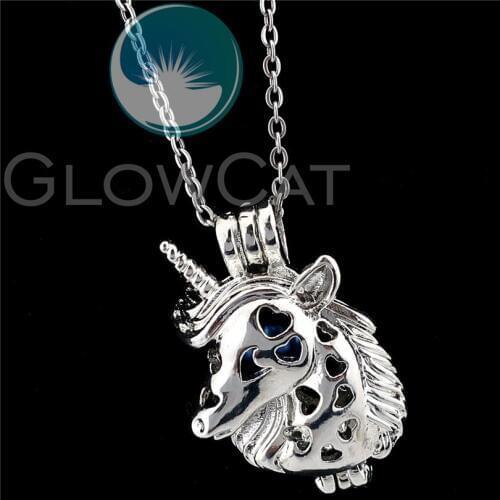 R-K1178 Unicorn Beads Cage Essential Oil Diffuser Oyster Pearl Cage Locket Pendant Necklace