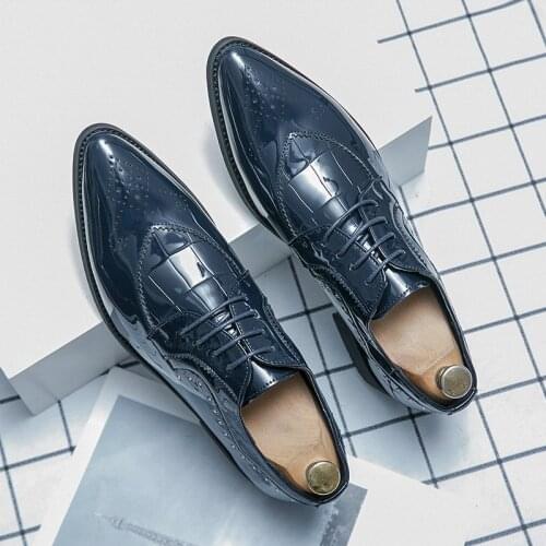 Luxury British Style Men Business Shoes Fashion Blue Man Dress Shoes Plus Size 48 Pointed Toe Leather Shoes chaussures habillées
