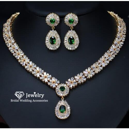 CC Luxury Jewelry Set Charms Drop Earring Necklace Pendant Bridal Wedding Accessories Water Drop Crystal Chocker Party T0018
