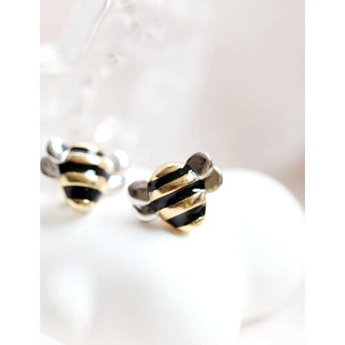 Cute Little Bee Animal 925 Sterling Silver Stud Earrings For Women Girls Fashion Trendy Dainty Jewelry Gifts