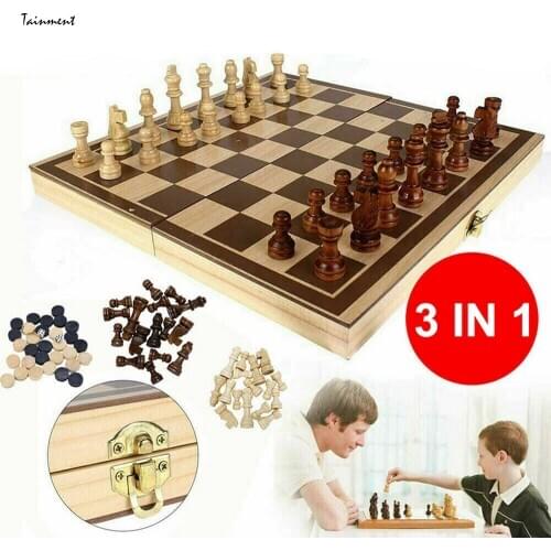 Chess Wooden Checker Board Solid Wood 1Set Folding Chess Board High-end Puzzle Chess Game for Party, Club, Holiday Entertainment