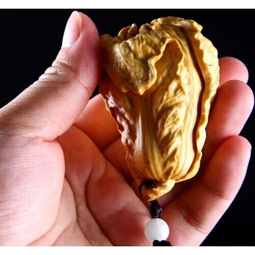 Boxwood 6CM Chinese Cabbage Sculpture Wood Wealthy Vegetables Statue Rich Pendant Home Decor