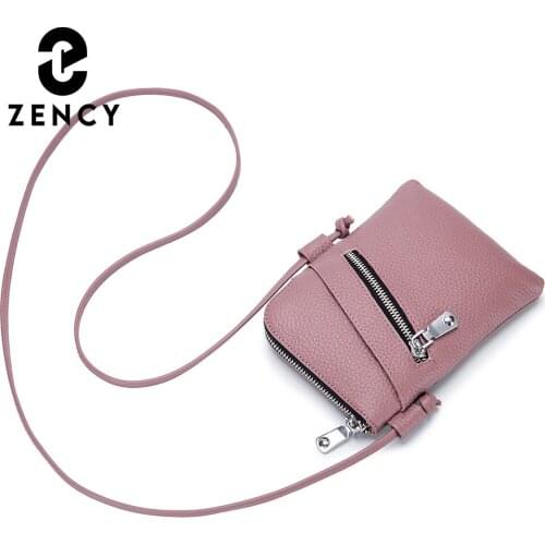 Zency Soft Genuine Leather Handbag Small Design Mobile Phone Wallet High Quality Womens Shoulder Strap Bag Card Holder Bags