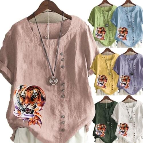 Summer Fashion Printing Short Sleeve Women Clothing Round Neck Pullover Loose Shirt Casual Shirt Plus Size Graphic Tees S-5XL