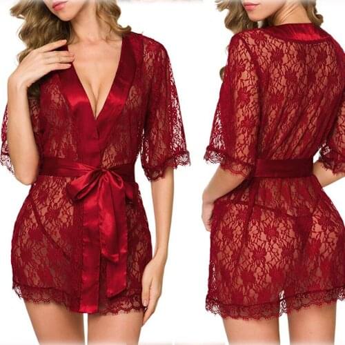 Plus Size Womens Pajamas Sexy Lace Nightdress Adult Erotic underwear Perspective Fun Sleepwear Female HomeWear