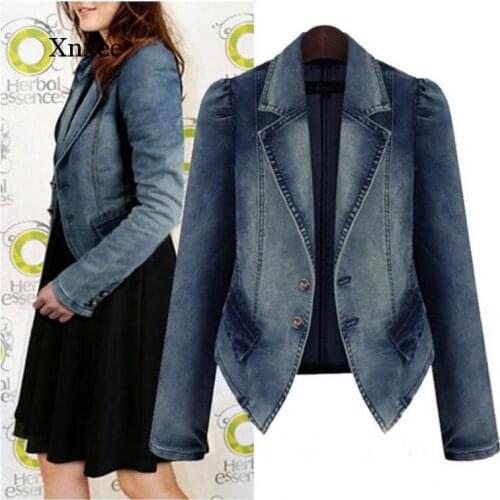 Womens Pocket Button Denim Jacket Patchwork Long-Sleeved Lapel Waist Waist Dignified Temperament Autumn and Winter Coat New Fas