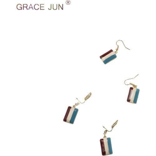 GRACE JUN Hot Sale Sample Strip Geometric Enamel Clip on Earrings and Pierced Earrings for Women Charm Jewelry Factory Wholesale