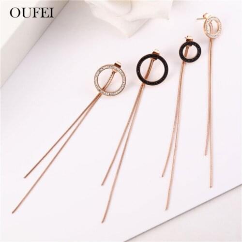 OUFEI Rose Gold Tassel Stud Earrings For Women Stainless Steel Jewelry Woman Accessories Earings Fashion Jewelry Free Shipping