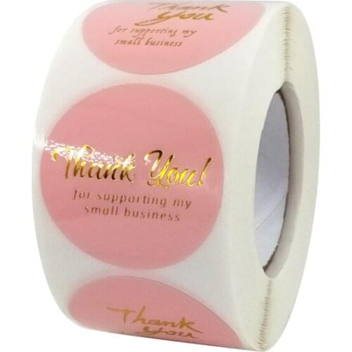 2021 1.5 inch 500 pieces /roll, thank you hot stamping font pink label, baking gift card, gift packaging sealing sticker