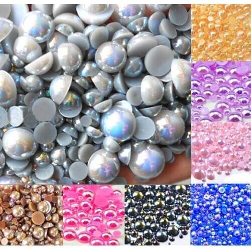 Handmade Bouquet Accessories Gray AB Size from 2-10mm Craft ABS Resin Flatback Half Round Pearl Flatback Scrapbook Beads Jewelry