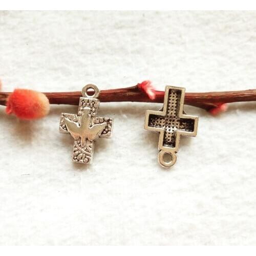 Free shipping 6pcs 15*25mm antique silver dove Freedom bird cross charm pendant fit bracelet necklace diy metal jewelry making