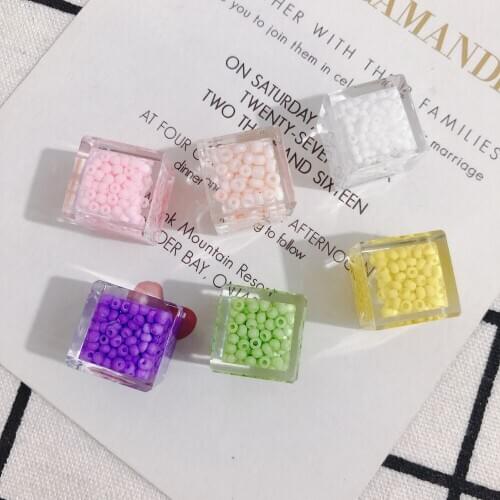 DIY New 15mm Fashion Beaded Square Shape Non-Hole Hair Accessories Earrings SMD Accessories Material 4pcs