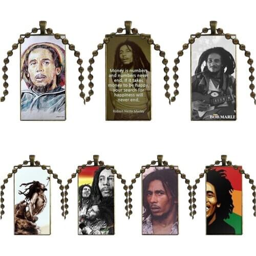 Famous Male Star Bob Marly For Girls Best Gift Glass Pendant Necklace Handmade Half Pendant Rectangle Necklace