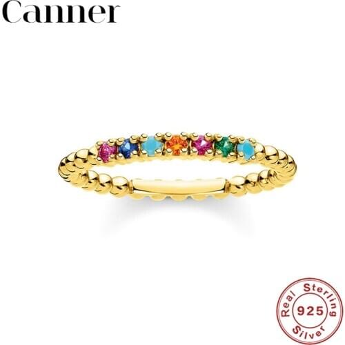 Canner 925 Sterling Silver Finger Rings For Women Minimalist Mini Colorful Zircon Charm Ring Fine Jewelry Bague anillos mujer W5