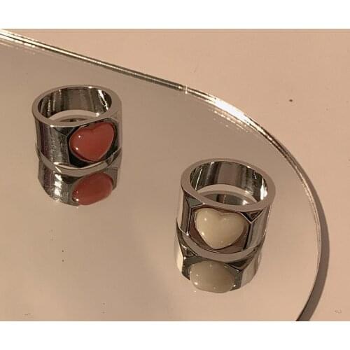 Korean Charms Candy Color Heart Rings For Women Metal Punk Y2K Rings 90s Style Jewelry Gossip Girl Aesthetics Gifts Wholesale