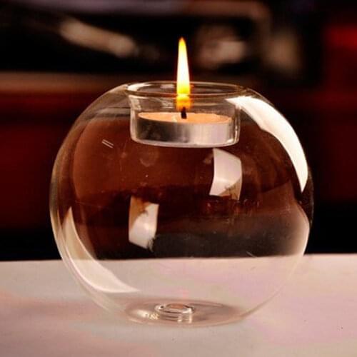 Round Hollow Crystal Glass Candle Holder Wedding Candlestick Home Decor for Living Room Bedroom MUMR999