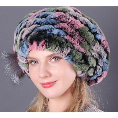 2019 Hot Sale 100% Natural Silver Fox Fur Women Winter Hat Knitted Cap Women Hat Fox Fur Bomber Hat Female Ear Warm Winter Must