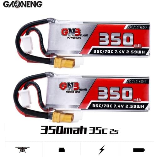 Gaoneng 350mah 7.4V 35C/70C 2S Lipo battery with XT30 or JST Plug for Beta75X ESKY DLG1000 F300BL DTS130 Tiny Whoop Drone