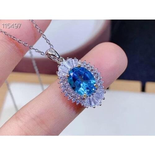 Best Gift Real and Natural Topaz Necklace Pendant 925 sterling silver Fine jewelry Natural And Real Topaz Necklace