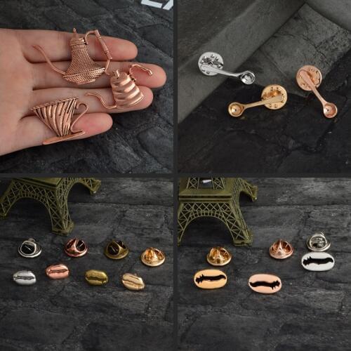 Retro Mini Kettle Coffee beans Spoon set Pins Colorful Fun Brooches Badges Bag Clothes Enamel pins for coffee friend gift
