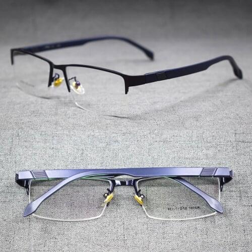 Men TR90 Metal Lightweight Blue Eyeglass Frames Alloy Half Rimless Myopia Glasses Spectacles