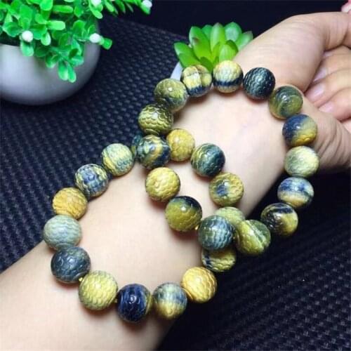 Trendy Natural Stone Beads Tiger Eye Dragon Scale Bracelet Handmade Stretch Men Yoga Meditation Jewelry Homme 14mm