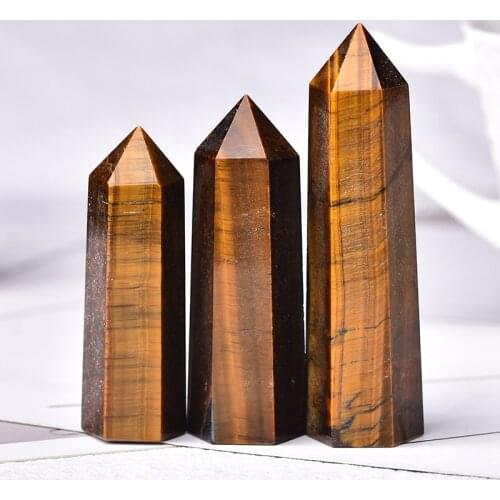 1PC Natural Crystal Point Tiger Eye Healing Energy Stone Quartz Tower Crafts Ornament Reiki Obelisk Wand Home Decoration Gift