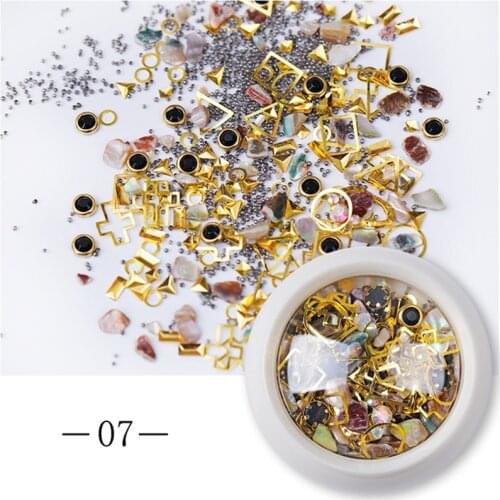 Nail Art Mixed Shiny Glitter Hollow Alloy Metal Frame Beads Rhinestone Decoration Shell Flatback Rivet 3D DIY Accessories