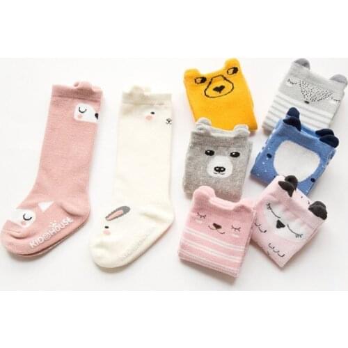 Baby Socks with Anti slip Knee Girl Boy Toddler Socks Animal infant Soft Cotton Sock Cartoon Bear Kids Knee High Sock