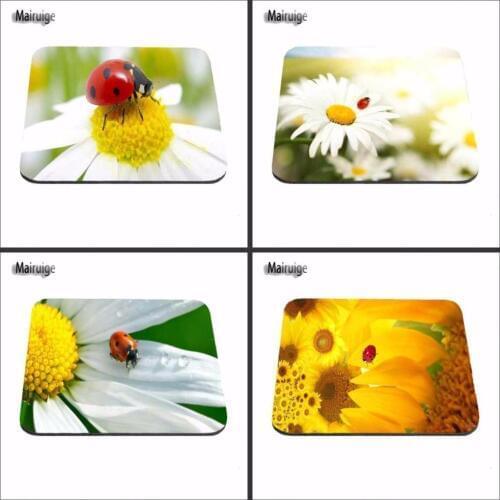 New Arrivals Print Ladybug On A White Yellow Flowers Gaming Mouse Pad Size 18*22cm and 25*29cm Mouse Mats Decorate Your Desk