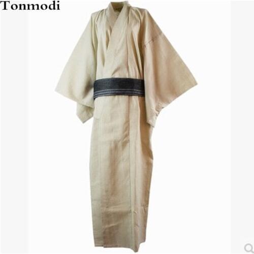 Pajamas Kimono 100% Cotton Woven cloth Men long kimono design bathrobes Robe Mens Gown