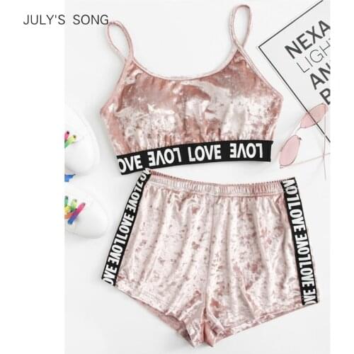 JULYS SONG Womens Pajamas Set Velvet Crop Tops Panties Sets Velvet Shorts Pajama Set Ladies SleepwearTop and Sling Lingerie