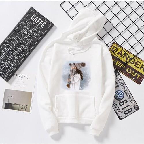 Womens Gown Long Sleeve Top Oversized Female Hoodies Clothes Mom White Hoodies Print Mother and child Women Sweatshirts