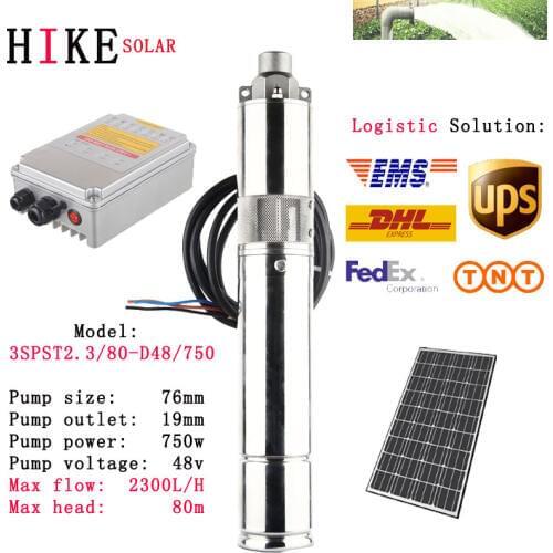 Hike solar equipment 48V DC solar powered submersible water pump for irrigation for home use with external 3SPST2.3/80-D48/750