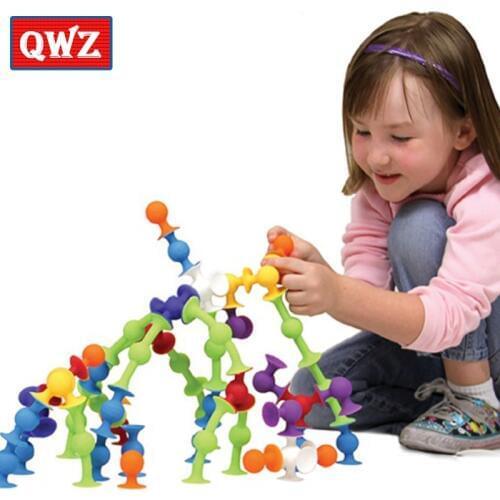 QWZ Soft Building Blocks Kids DIY Pop Sucker Funny Silicone Block Model Construction Boys Girls Toy For Children Christmas Gift