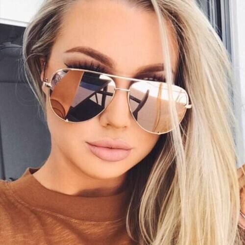 Black Luxury pilot Sunglasses Woman Vintage Shades Fashion Shades Pink mirror Sunglasses Womens Metal Frame Brand