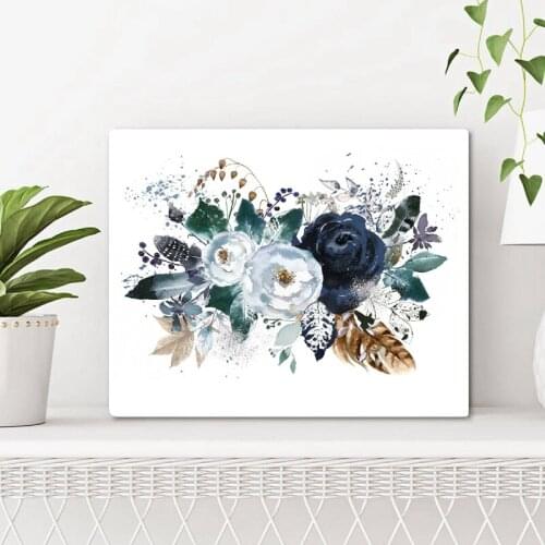 Navy Blue Watercolor Flower Botanical Painting Wall Art Canvas Prints Floral Plant Nordic Poster Wall Picture Living Room Decor
