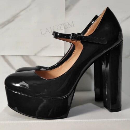 BERZIMER FASHION Women Platform Pumps Round Toe Chunky High Heels Party Sandals Customize Shiny Shoes Woman Big Size 40 45 46 52