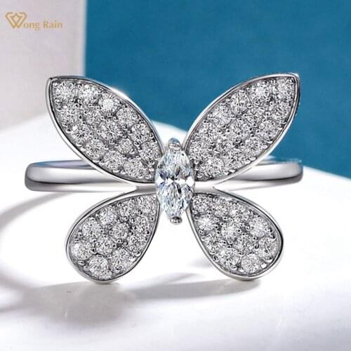 Wong Rain Luxury 100% 925 Sterling Silver Created Moissanite Gemstone Engagement Wedding Butterfly Ring Fine Jewelry Wholesale