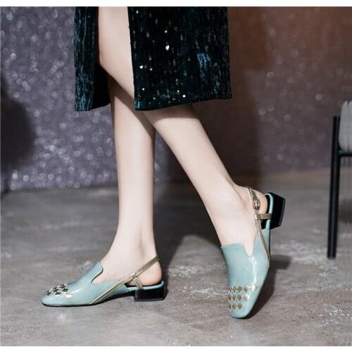2021 New Back Strap Genuine Leather Women Sandals Summer Square Toe High Heels Pumps Top Quality Party Dancing Shoes Woman