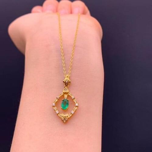 Classic green natural emerald collarbone necklace for women silver pendant fine jewelry certified oval natural gem birthday gift