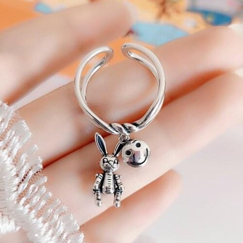 Wholesale Antique Silver Color Rabbit Ear Rings For Women Statement Jewelry Finger Ring anillos mujer bijoux