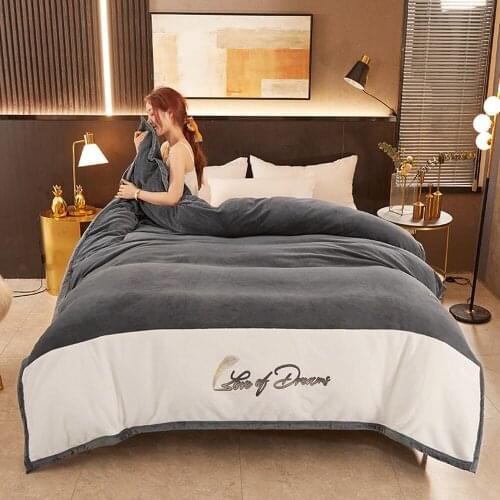 Winter Flannel Warm And Comfortable Stitching Solid Color Duvet Cover Bedding Single/Double King Size Luxury Home Textiles