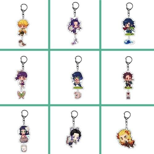 1pc Anime Keychain Demon Slayer Cartoon Figures Acrylic Decorartion Pendant Bag Accessory Chain Nezuko C
