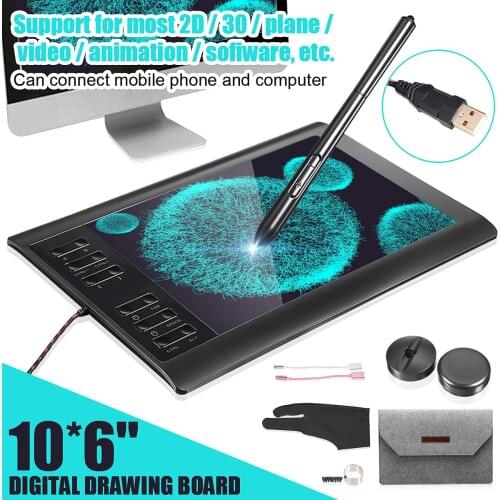 14*9.4''Graphics Drawing Digital Tablet Pen Display 233 Point Quick Reading Pressure Sensing Universal Large Active Area Drawing