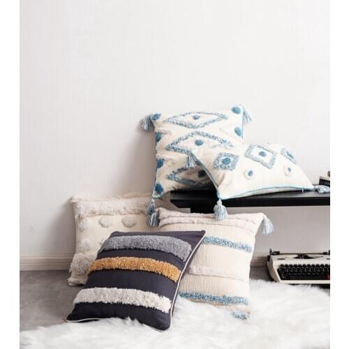 45x45cm cotton canvas fluffy tufted cushion cover pillowcase tassel wool embroidered pillow cover fringes