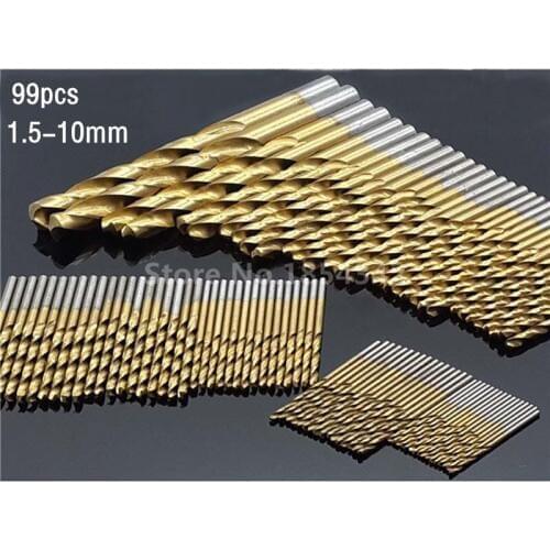 99pcs Set 1.5mm - 10mm Titanium Coated High Speed Steel Drill Bit Manual Twist Drill Bits Straight Shank Drill Repair Parts Tool