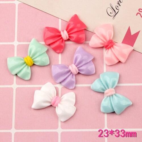 Free Shipping 23*33mm Flatback Ribbon Knot Bow Resin Cabochons Flatback Kawaii Cute Clay Bead Charms DIY Material 10pcs