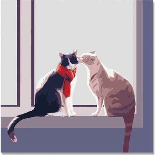 Two cats owl Cat Animals Hand Painted On Canvas Digital Diy oil painting by numbers wall decor on canvas paint coloring