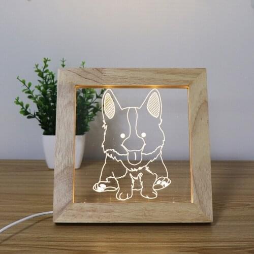 Hot Sale Zhonshan Cute Corgi Acrylic Sheet Beech Night Light LED Photo Frame